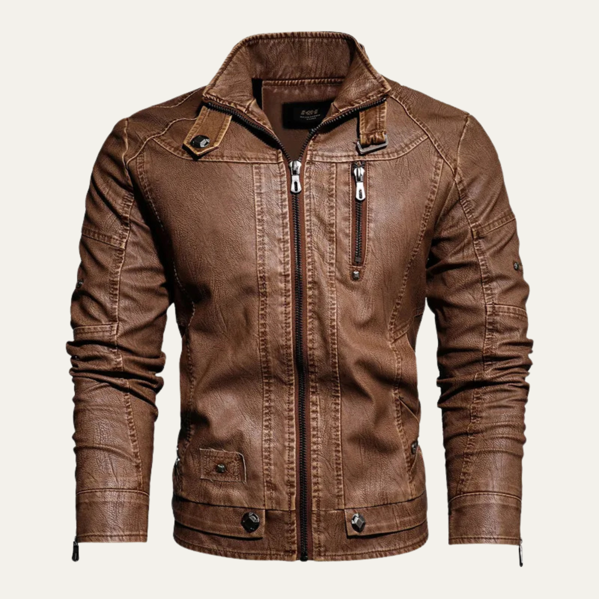 Men's Leather Biker Jacket Durable Black - Vonnera