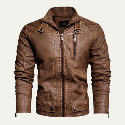 Men's Leather Biker Jacket Durable Black - Vonnera
