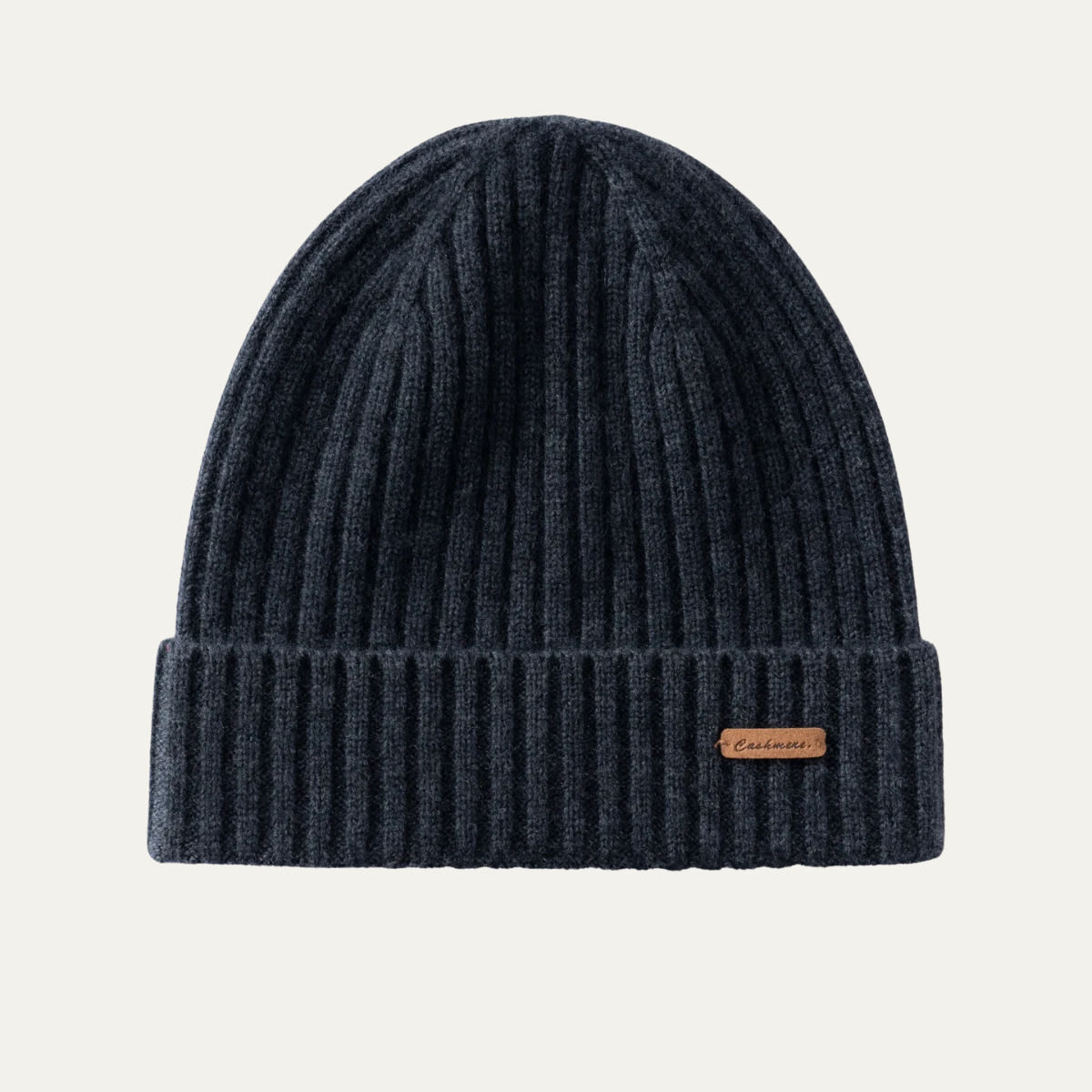 Men's Cashmere Ribbed Beanie Black