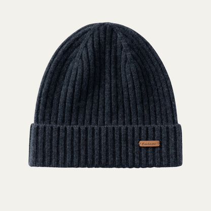 Men's Cashmere Ribbed Beanie Black