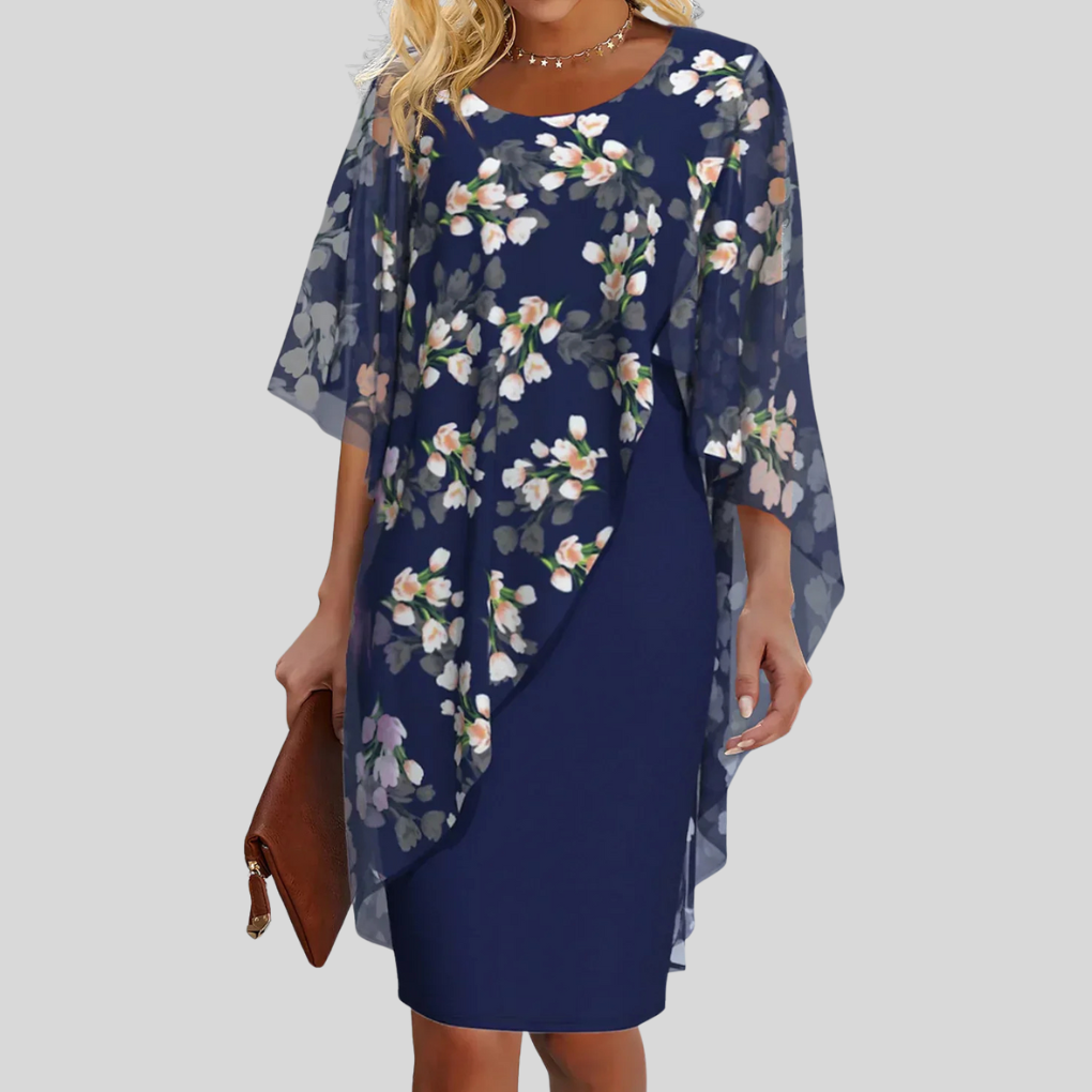 Women's Floral Chiffon Dress Elegant Print - Vonnera