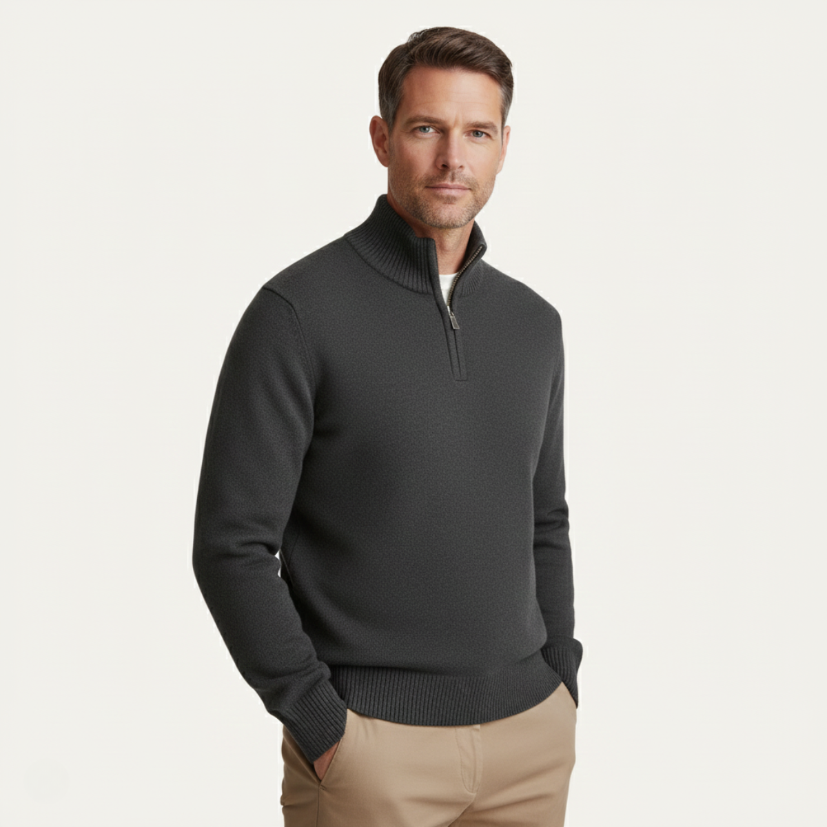 Men's Wool Quarter Zip Sweater Soft Knit