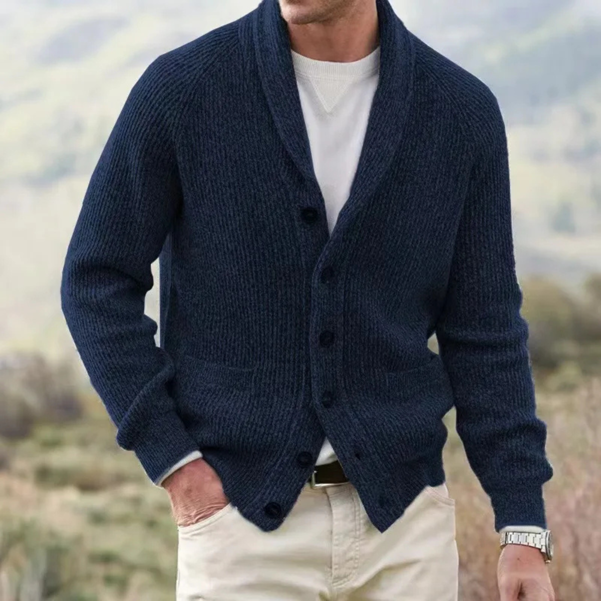 Men's Warm Knitted Cardigan Turn Down Collar