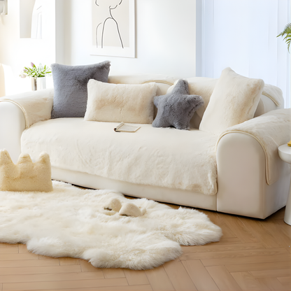 Faux Fur Sectional Sofa Cover Soft Plush Beige - Vonnera