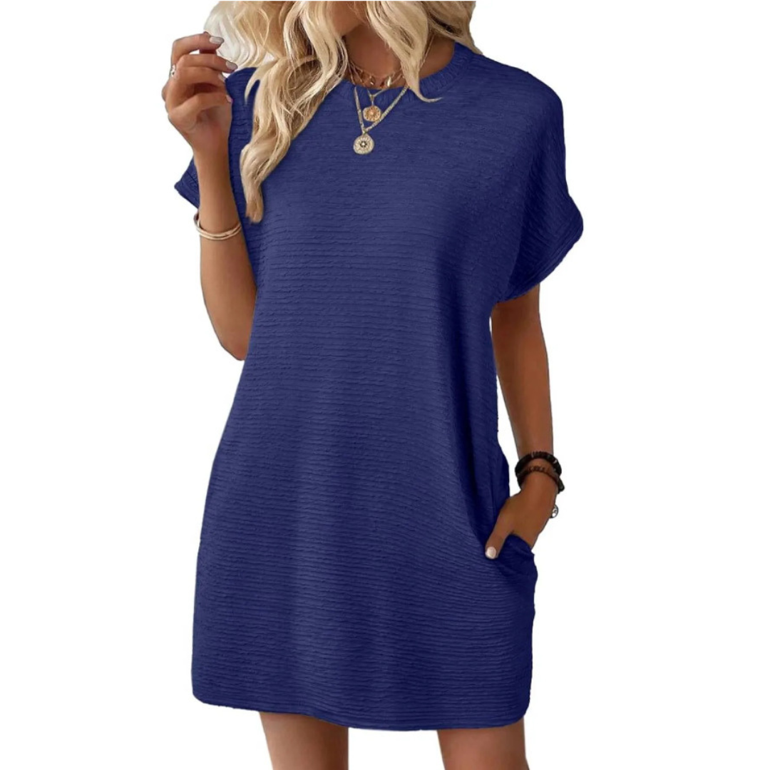 Women's Short Sleeve Mini T-Shirt Dress Crew Neck