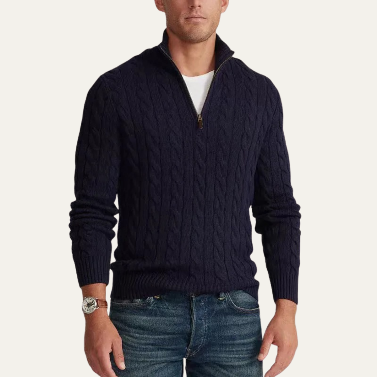 Men's Mock Neck Knitted Sweater Half Zip
