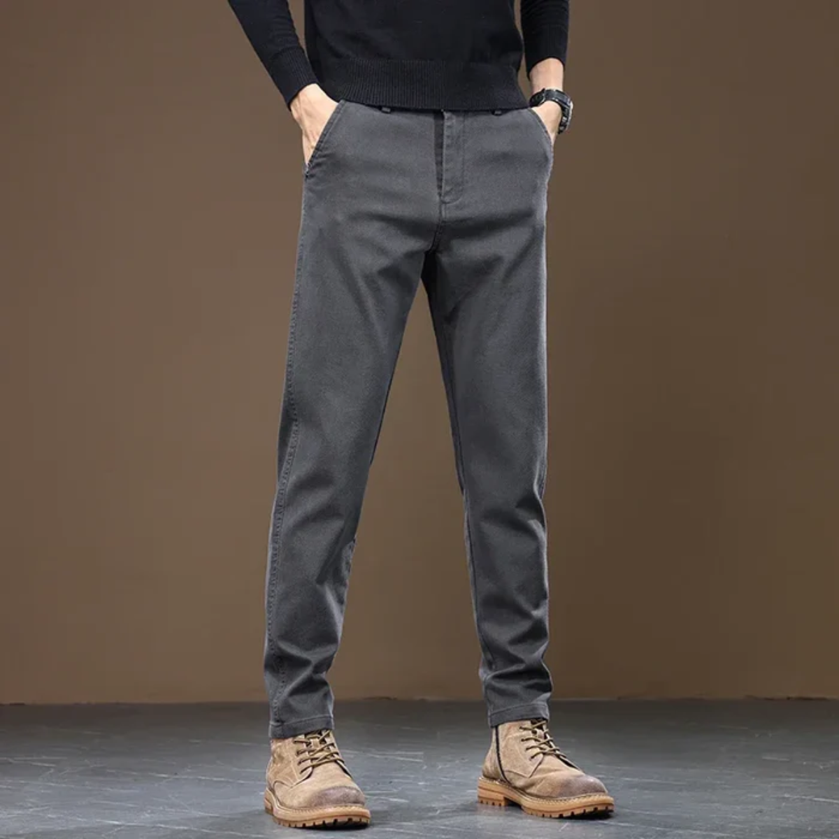 Men's Classic Straight Leg Pants Cotton Casual Beige