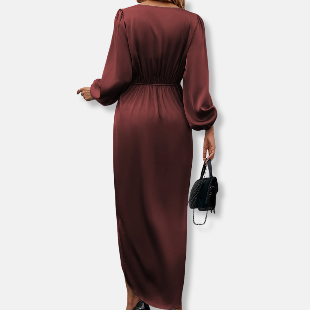 Women's Satin Midi Dress Asymmetric Hem
