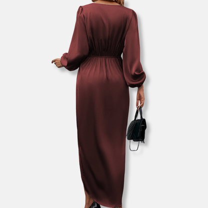 Women's Satin Midi Dress Asymmetric Hem