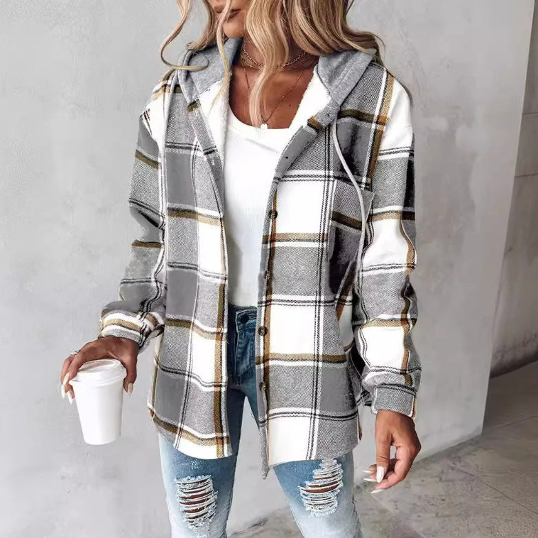 Women's Hooded Plaid Coat - Vonnera