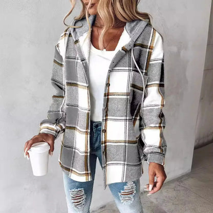 Women's Hooded Plaid Coat - Vonnera