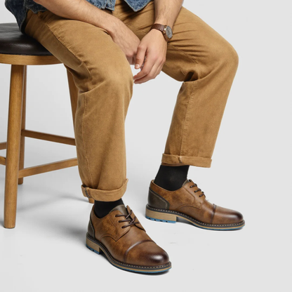Monferrato Men's Leather Oxford Shoes Lace Up Brown