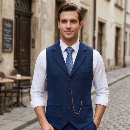 Men’s Tweed Vest Classic Herringbone Waistcoat