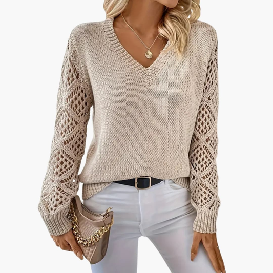 Women's V-Neck Sweater Long Sleeves Fine Knit - Vonnera