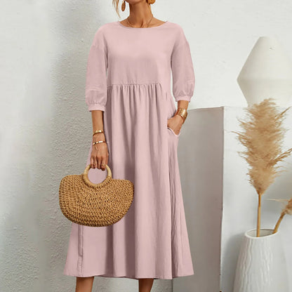 Women's Patchwork Midi Dress Comfortable Loose Fit
