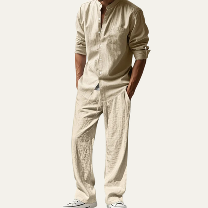 Men's Linen Shirt And Pants Set Relaxed Fit