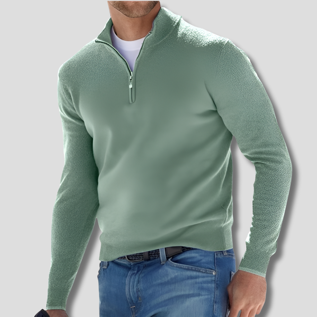 Men's Cotton Pullover Sweater Zipper Collar
