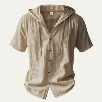 Men's Cotton Linen Hooded Casual Drawstring