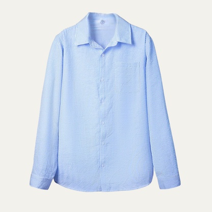 Men's Linen Button Up Shirt Lightweight Blue Striped - Vonnera