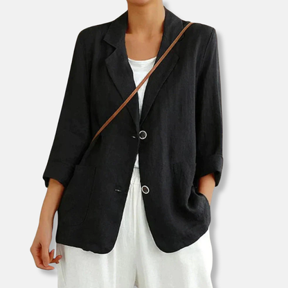 Linen Blend Relaxed Fit Blazer Lightweight Beige