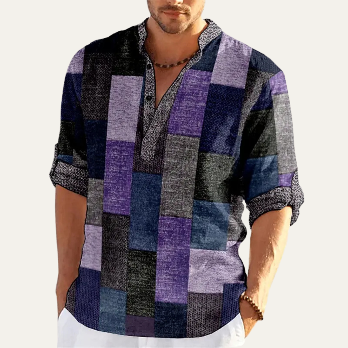 Men's Patchwork Polo Shirt Multicolor Cotton Casual