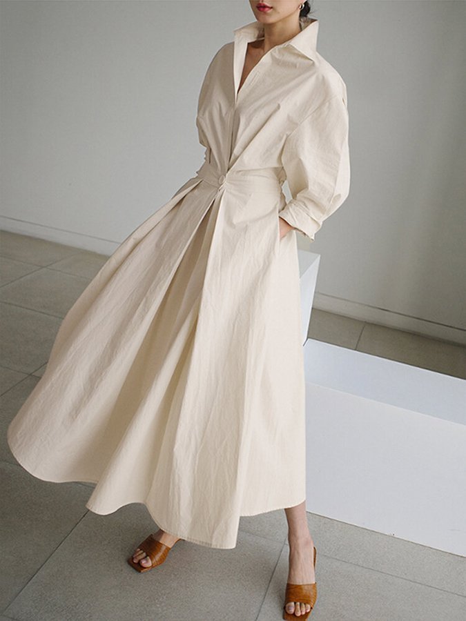 Women's Collared Button Front Maxi Dress