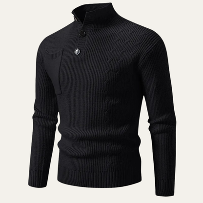 Westgate Men's Knit Sweater Stand Collar Button Detail