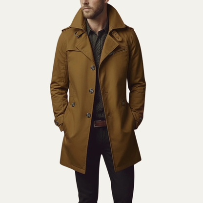 Men's Slim Fit Trench Coat Single Breasted Wool Black