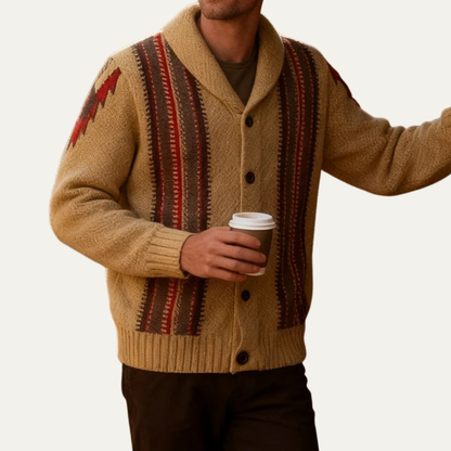Men's Striped Knit Cardigan Retro Shawl Collar