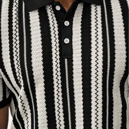Men's Striped Polo Shirt Knit Cotton