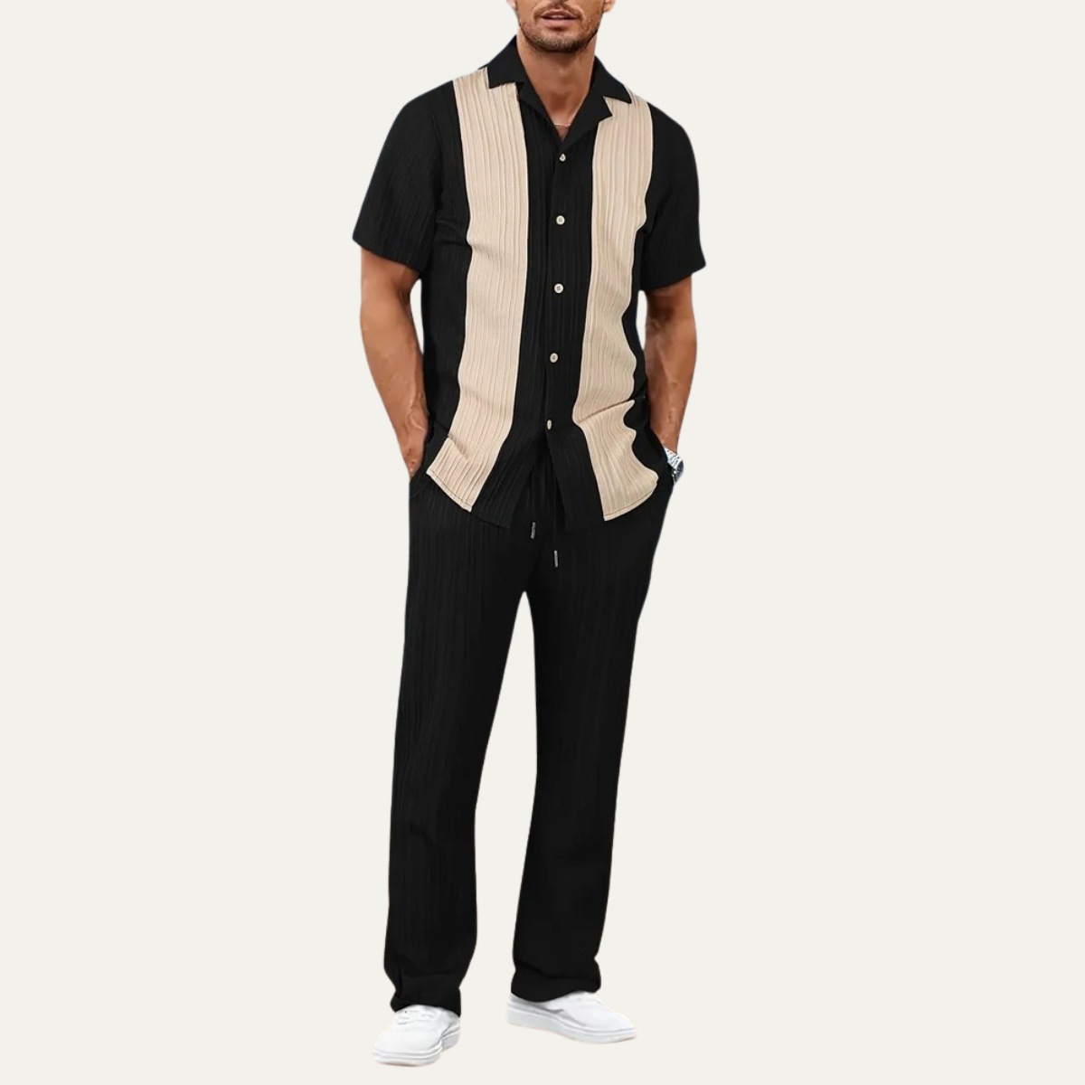 Men's Striped 2 Piece Suit Set Shirt Pants