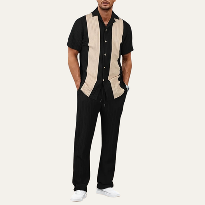 Men's Striped 2 Piece Suit Set Shirt Pants