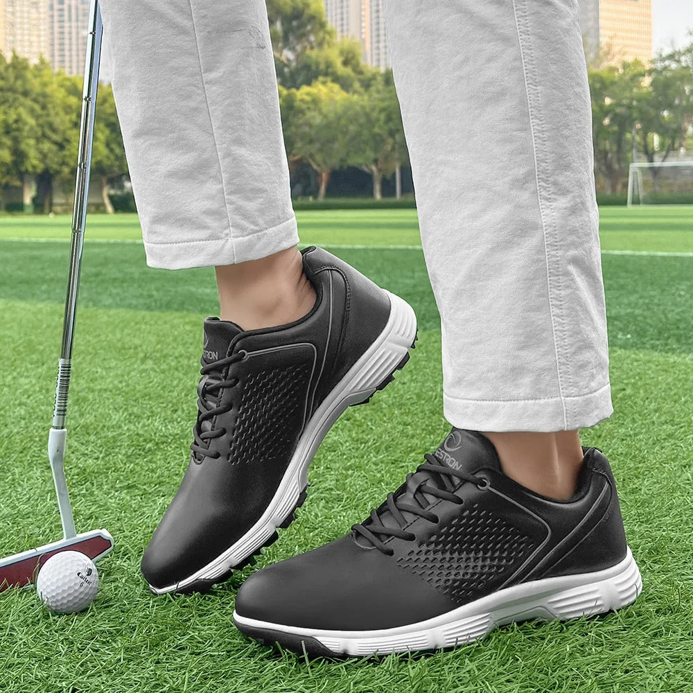 Mens Golf Shoes Waterproof Leather Black