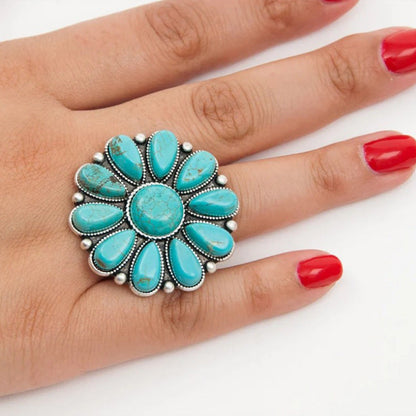 Turquoise Flower Ring Alloy