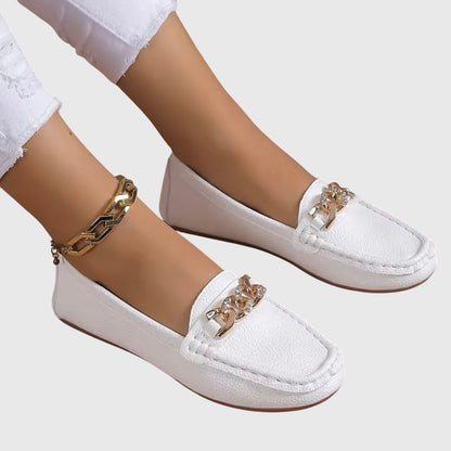 Women's Slip-On Loafers Gold Chain Detail Flat Shoes