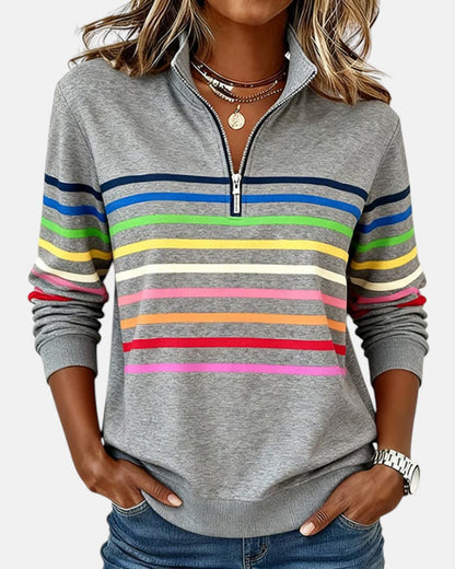 Rainbow Striped Zip Up Sweatshirt - Vonnera