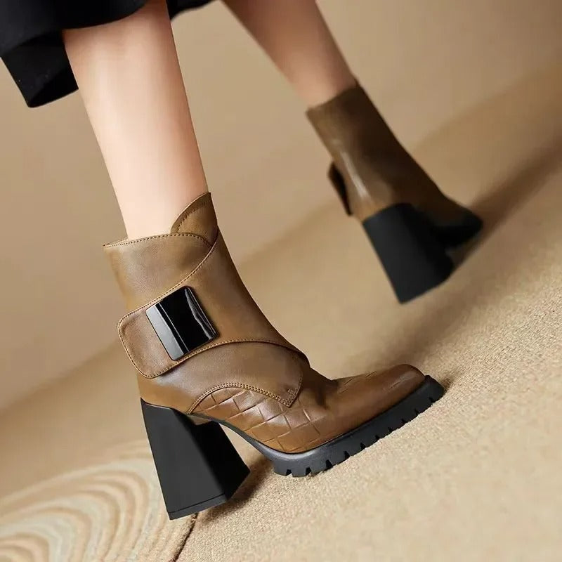 Women's Square Toe Ankle Boots Block Heel