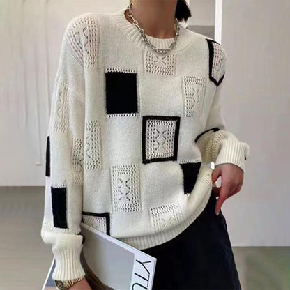 Women's Crewneck Sweater Patchwork Pattern