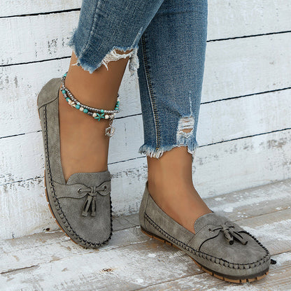 Women's Slip-On Loafers Leather Detail Brown