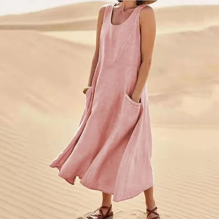 Women's Sleeveless Midi Dress With Pockets - Vonnera