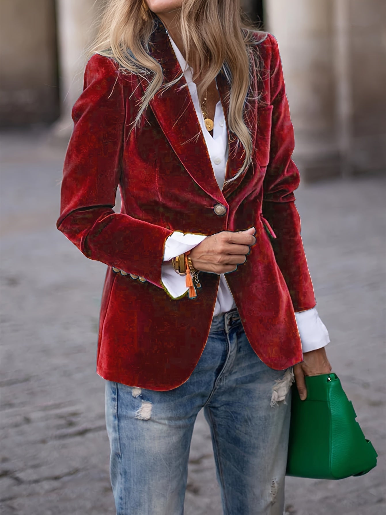 Velvet Blazer Gold Buttons Modern Fit - Vonnera