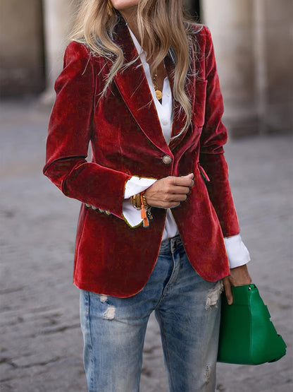Velvet Blazer Gold Buttons Modern Fit - Vonnera