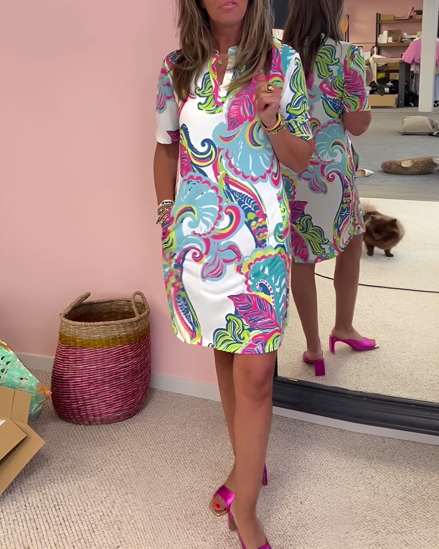 Women's V Neck Tummy Control Printed Dress Casual Summer - Vonnera