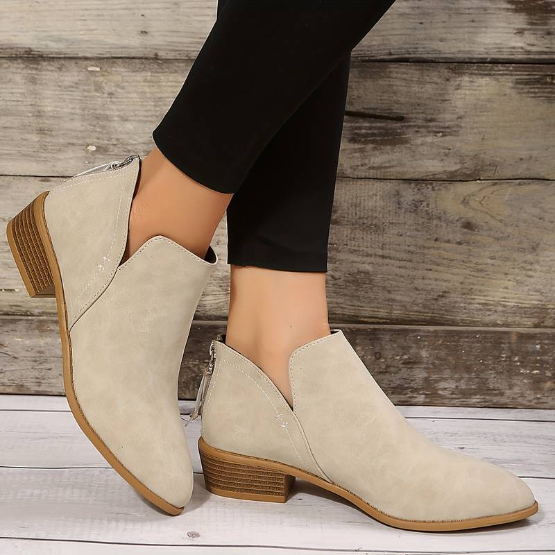 Women's Pointed Toe Ankle Boots Low Block Heel