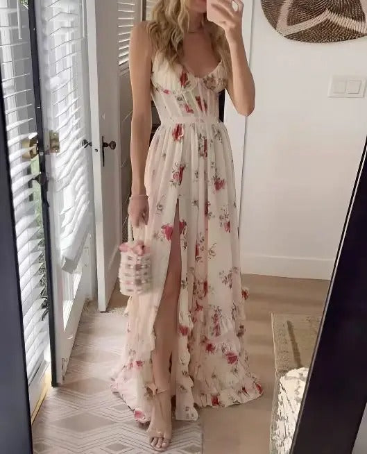 Zara Women's Floral Maxi Dress Elegant Slit Design