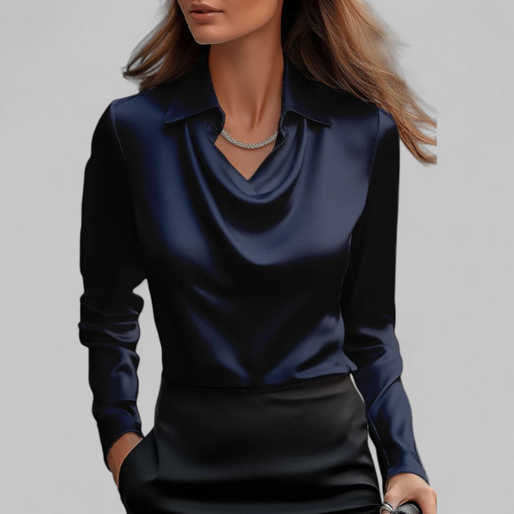 Rose | Women’s Draped Neck Long Sleeve Satin Blouses Caliboot
