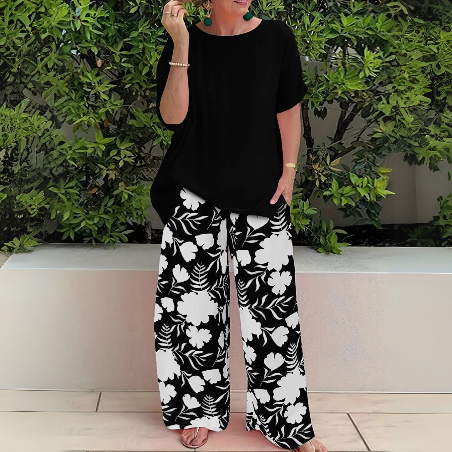 Women's Short Sleeve Wide Leg Jumpsuit Set