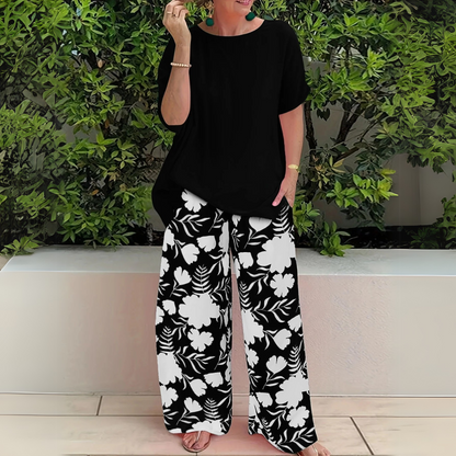 Women's Short Sleeve Wide Leg Jumpsuit Set