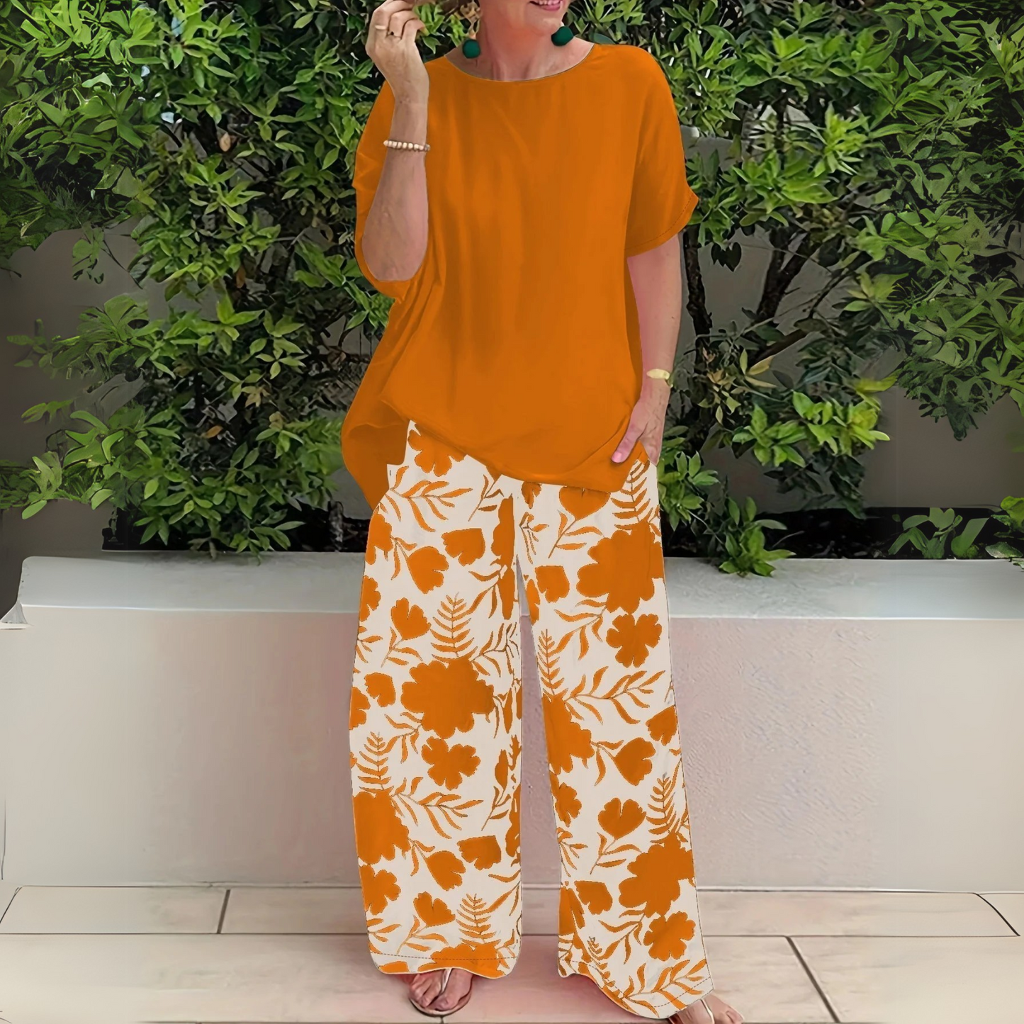 Women's Short Sleeve Wide Leg Jumpsuit Set
