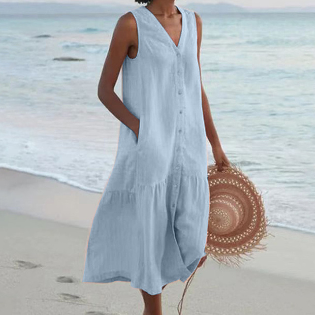 Women's Midi Dress Full Button Placket
